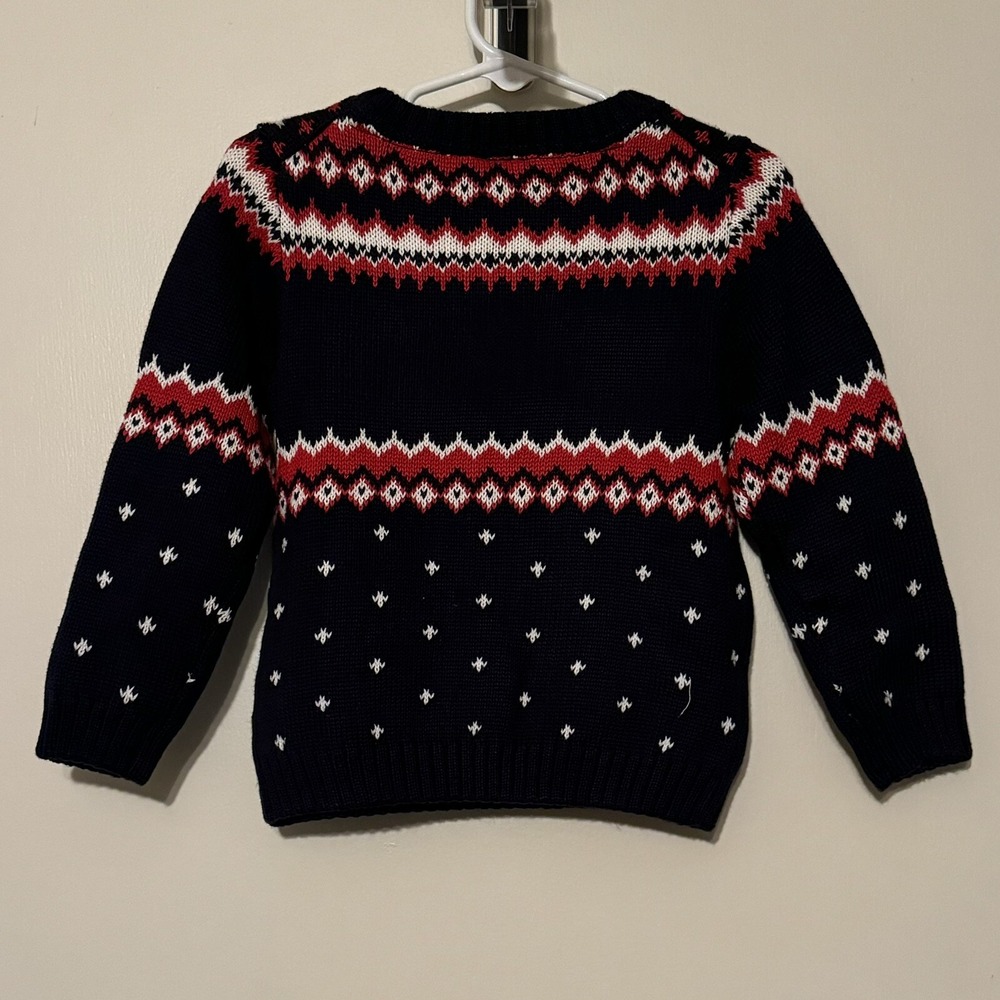 Janie and Jack Reindeer Holiday Sweater Navy Blue Red Fair Isle 2T NEW - Picture 2 of 3